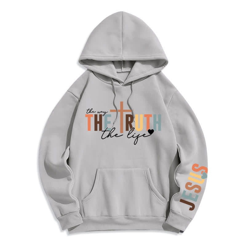 Christianartworkshop The Truth Jesus Cross Fleece Pullover Hoodie - Grey - 2XL - image 3