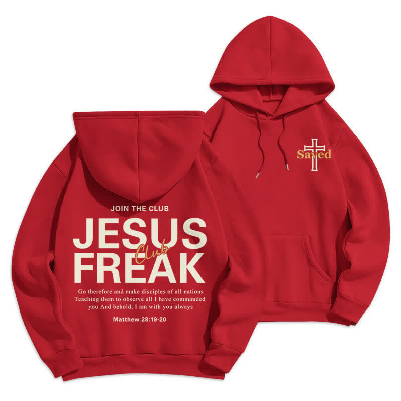 Christianartworkshop Jesus Freak Saved Oversized Fleece Pullover Hoodie - Red - 2XL - image 18