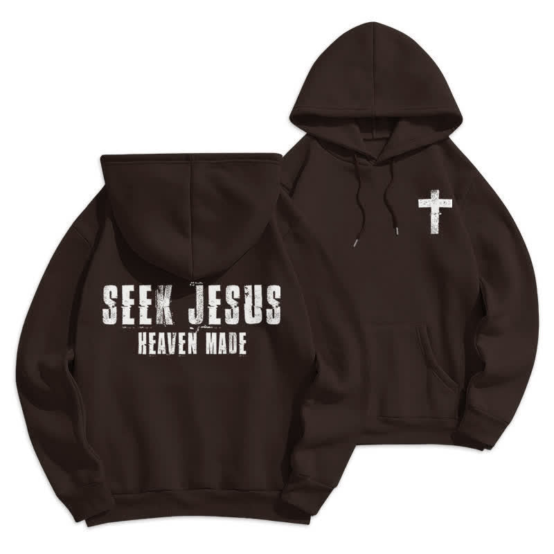 Christianartworkshop Seek Jesus Distressed Back Print Fleece Lined Hoodie - Brown - 2XL - image 15