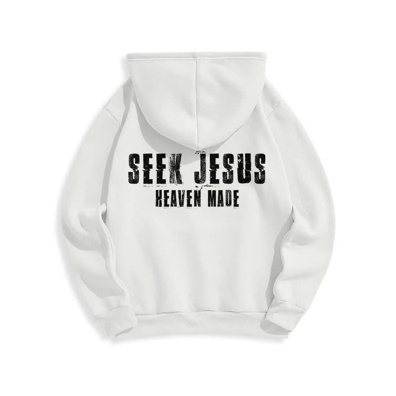 Christianartworkshop Seek Jesus Distressed Back Print Fleece Lined Hoodie - image 4