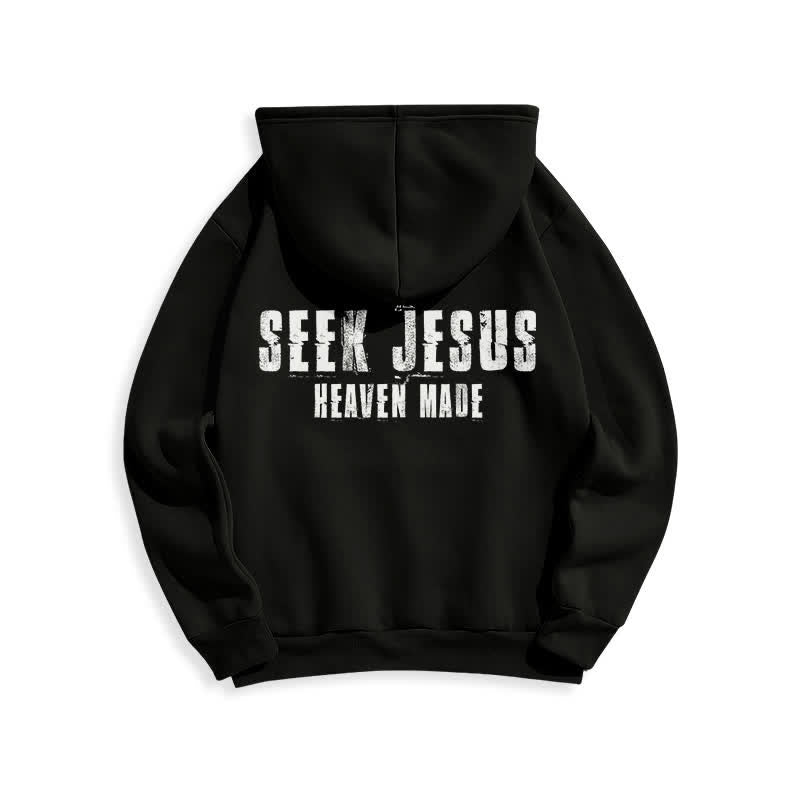 Christianartworkshop Seek Jesus Distressed Back Print Fleece Lined Hoodie - image 10