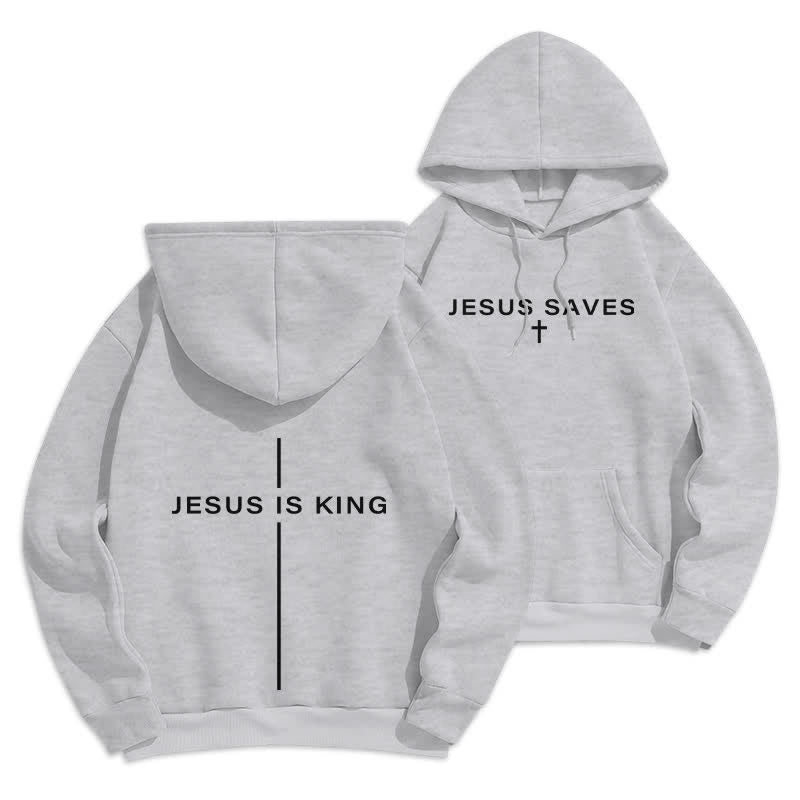 Christianartworkshop Jesus Is King Streetwear Fleece Lined Pullover Hoodie - Grey - 2XL - image 0