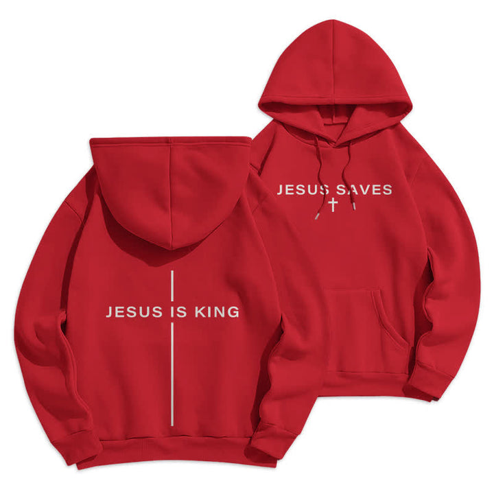Christianartworkshop Jesus Is King Streetwear Fleece Lined Pullover Hoodie - Red - 2XL - image 21