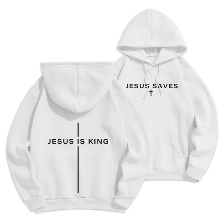 Christianartworkshop Jesus Is King Streetwear Fleece Lined Pullover Hoodie - White - 2XL - image 3