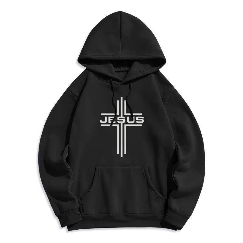 Christianartworkshop Jesus Cross Fleece Lined Streetwear Pullover Hoodie - Black - 2XL - image 1