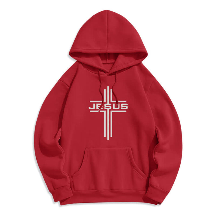 Christianartworkshop Jesus Cross Fleece Lined Streetwear Pullover Hoodie - Red - 2XL - image 6