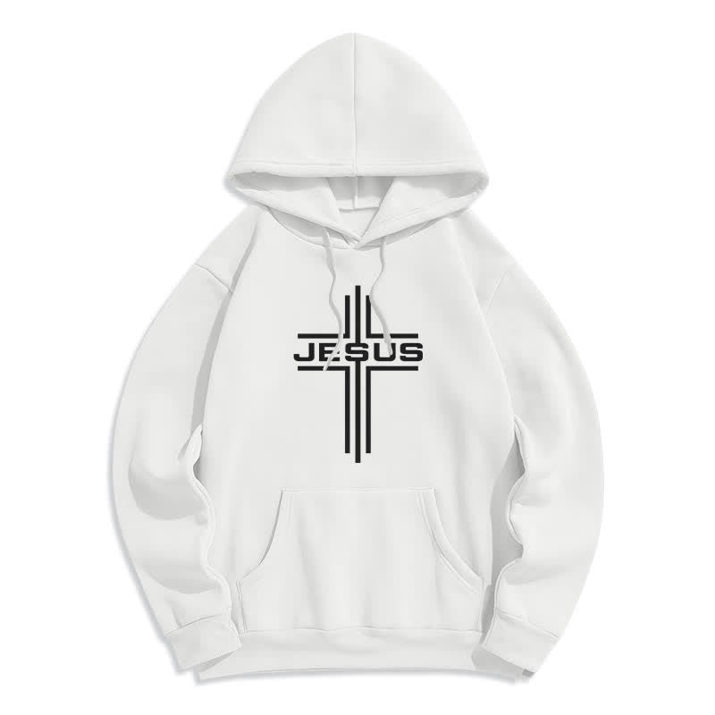 Christianartworkshop Jesus Cross Fleece Lined Streetwear Pullover Hoodie - White - 2XL - image 0