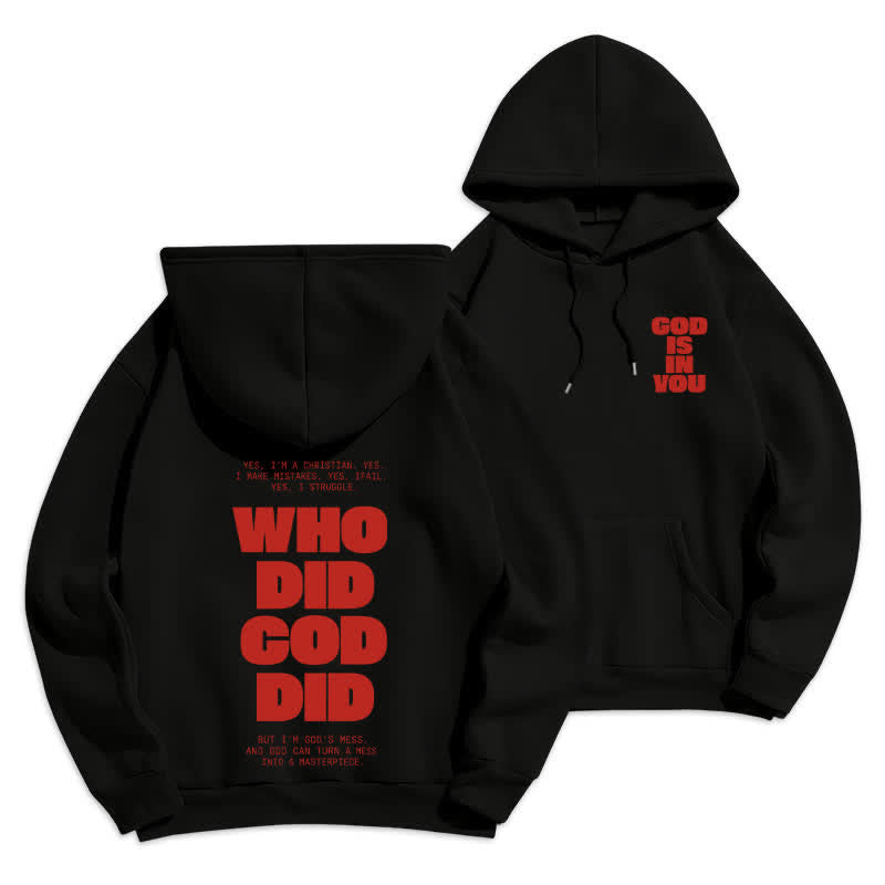 Christianartworkshop God Is In You Red Streetwear Pullover Hoodie - Black - 2XL - image 6