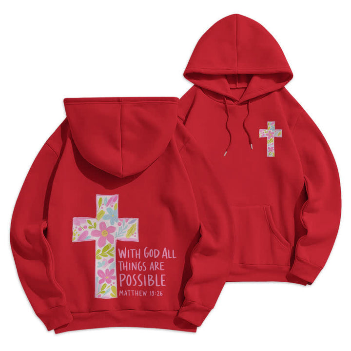 Christianartworkshop With God All Things Are Possible Floral Cross Hoodies - Red - 2XL - image 21