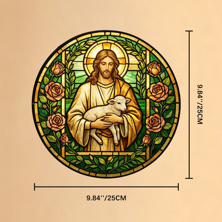 Christianartworkshop Good Shepherd Jesus Glass Suncatcher: Emblem Of Tender Heavenly Mercy - 9.84''*9.84''*0.14''/25*25*0.35cm - image 9