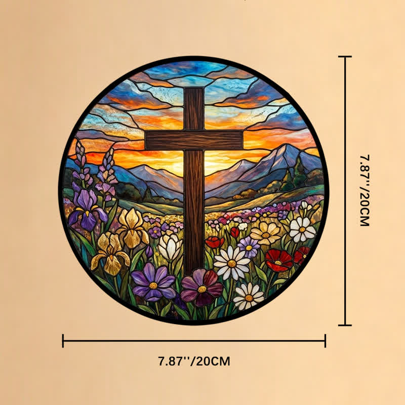 Christianartworkshop Sunrise Meadow Cross Glass Suncatcher: Emblem Of Radiant Heavenly Hope - 7.87''*7.87''*0.14''/20*20*0.35cm - image 8