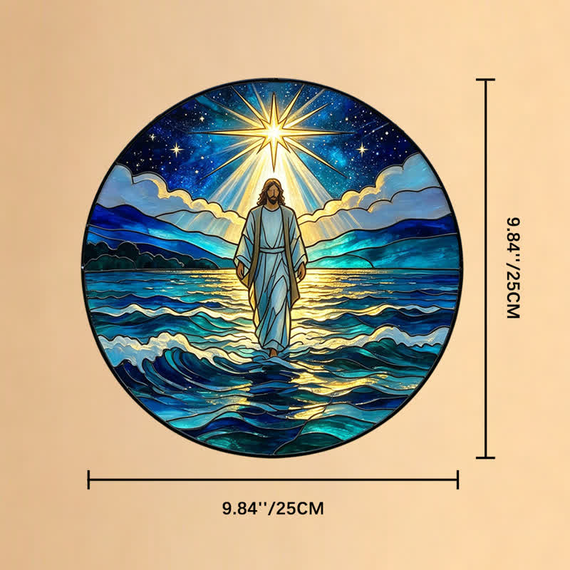 Christianartworkshop Deep Night Ocean Jesus Glass Suncatcher: Emblem Of Calming Sacred Authority - 9.84''*9.84''*0.14''/25*25*0.35cm - image 9