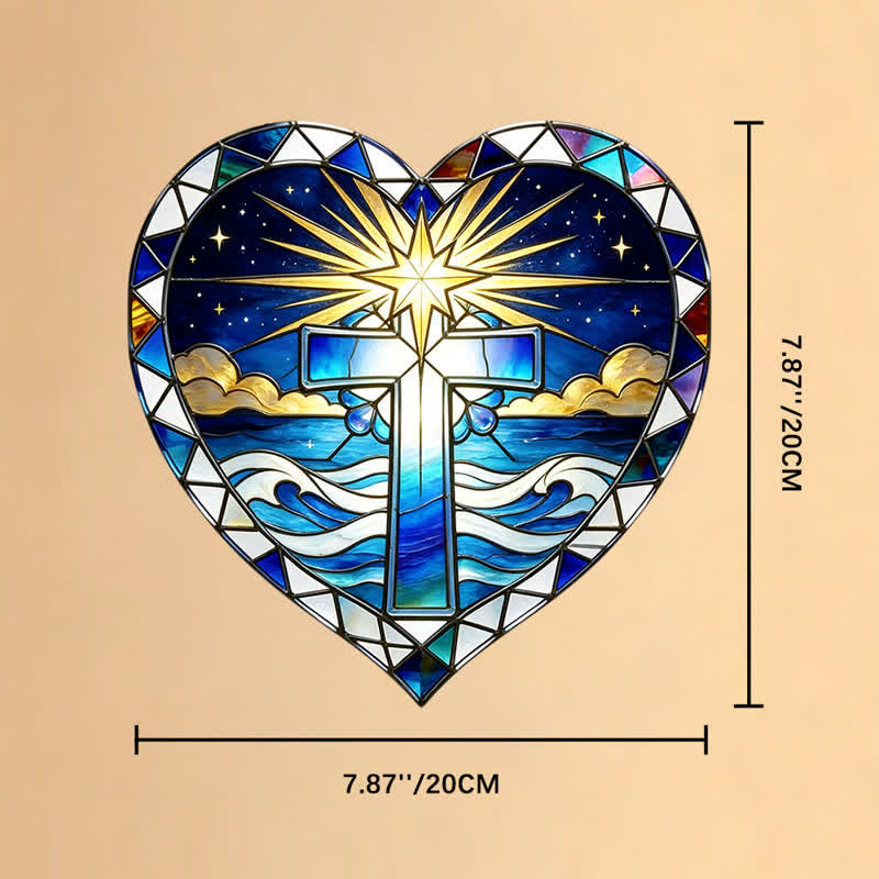 Christianartworkshop Elegant Heart Outline Cross Glass Suncatcher: Emblem Of Warm Sacred Grace - 7.87''*7.87''*0.14''/20*20*0.35cm - image 8