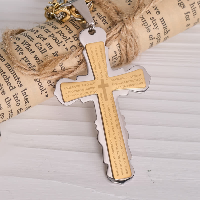Christianartworkshop Dual‑Link Choice Spanish Verse Cross Necklace: Symbol of Gentle Celestial Shelter - Silver & Golden - King Chain - image 5