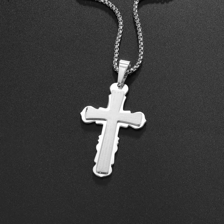 Christianartworkshop Dual‑Link Choice Spanish Verse Cross Necklace: Symbol of Gentle Celestial Shelter - Silver - Box Chain - image 7
