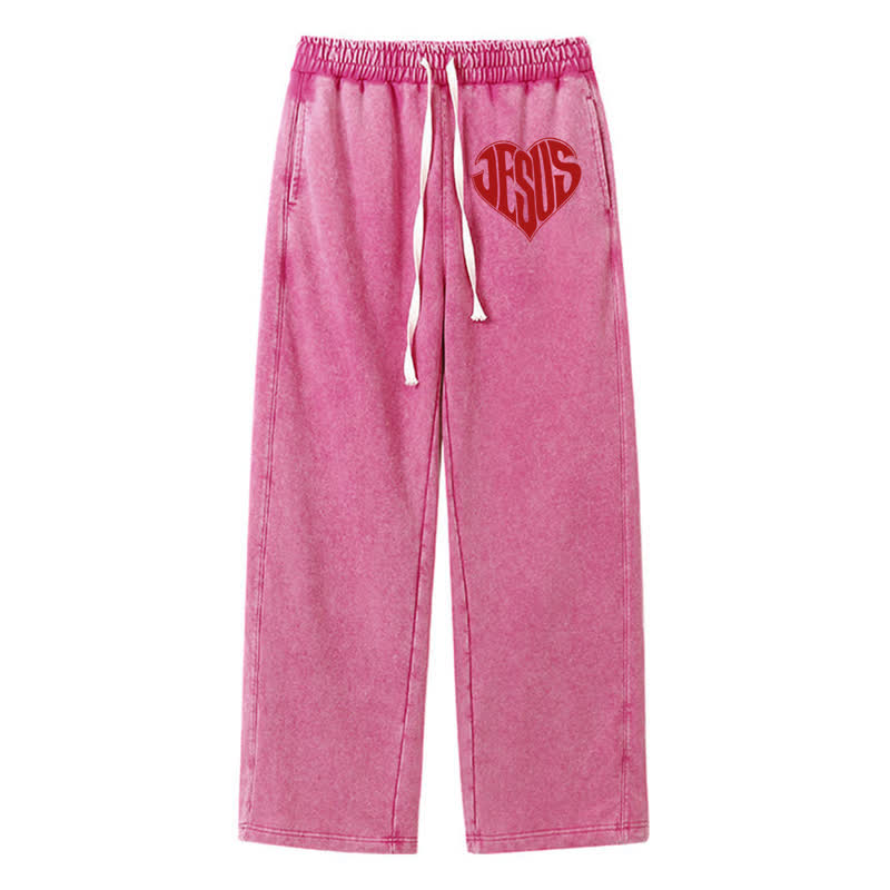 Christianartworkshop Jesus Heart Relaxed Fit Washed Sweatpants - Pink - 2XL - image 40