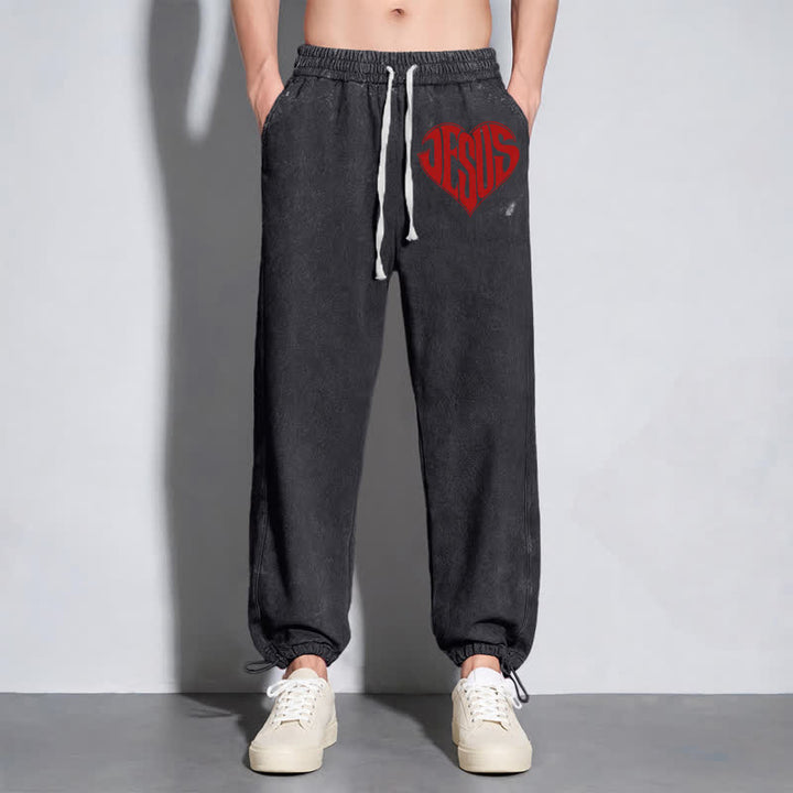 Christianartworkshop Jesus Heart Relaxed Fit Washed Sweatpants - image 14