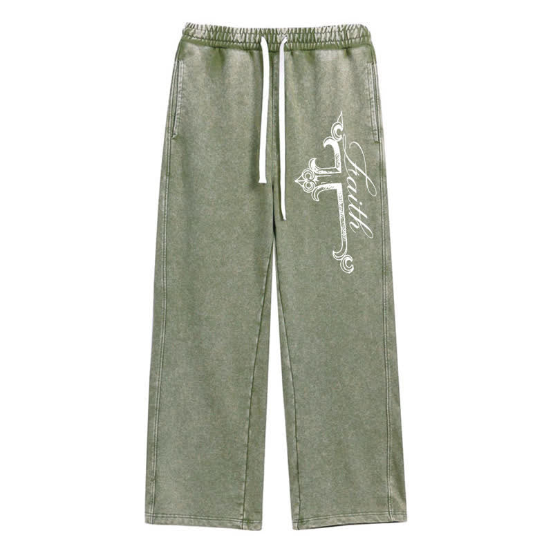 Christianartworkshop Walk By Faith Ornate Cross Washed Sweatpants - Green - 2XL - image 24
