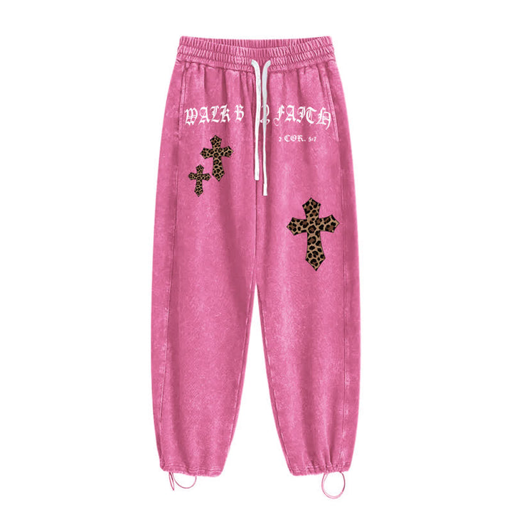 Christianartworkshop Walk By Faith Leopard Cross Blush Washed Sweatpants - image 34