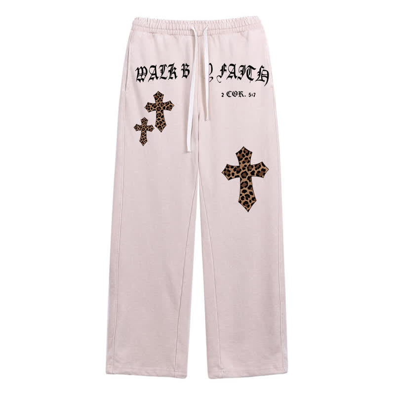 Christianartworkshop Walk By Faith Leopard Cross Blush Washed Sweatpants - Beige - 2XL - image 0