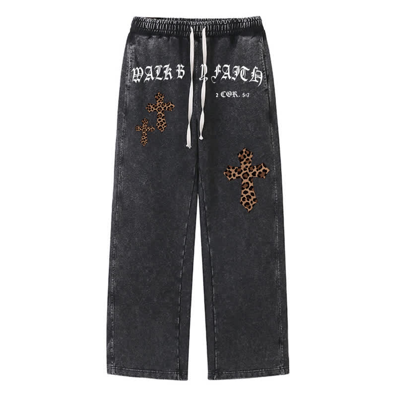Christianartworkshop Walk By Faith Leopard Cross Blush Washed Sweatpants - Black - 2XL - image 8