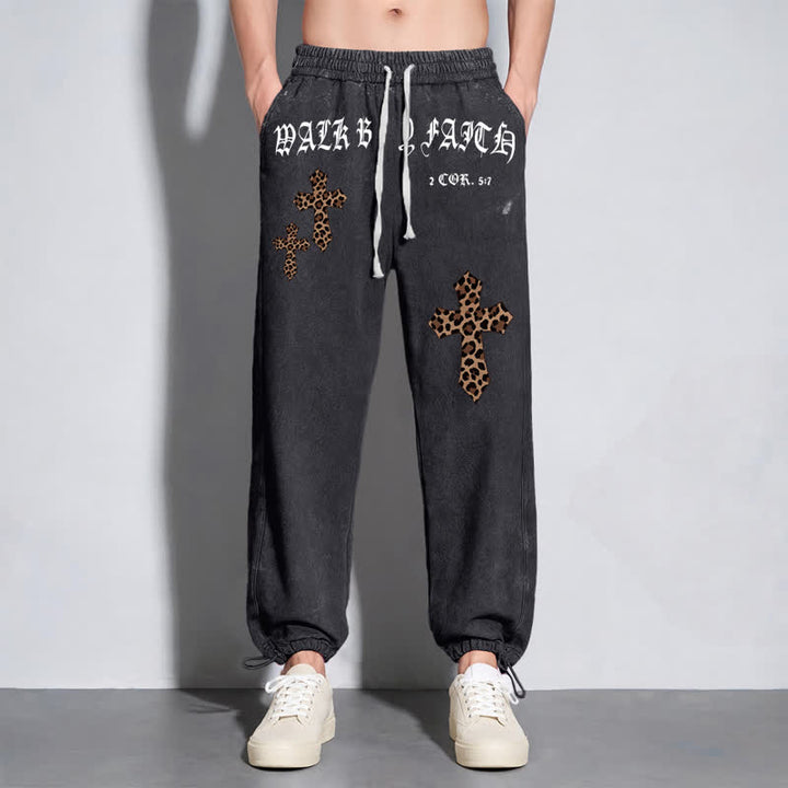 Christianartworkshop Walk By Faith Leopard Cross Blush Washed Sweatpants - image 12