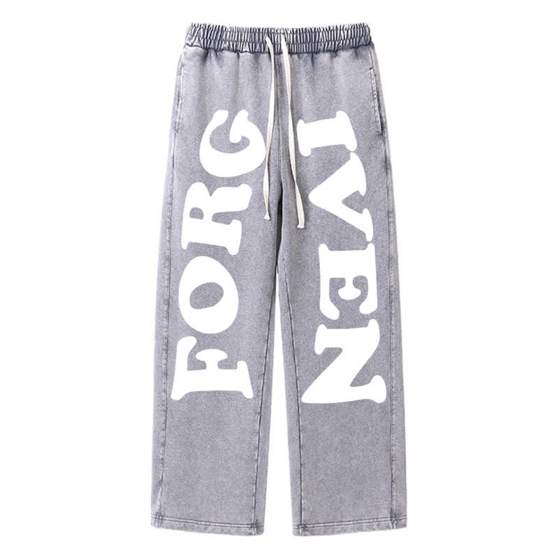 Christianartworkshop Forgiven Statement Wide Leg Washed Sweatpants - Gray - 2XL - image 0