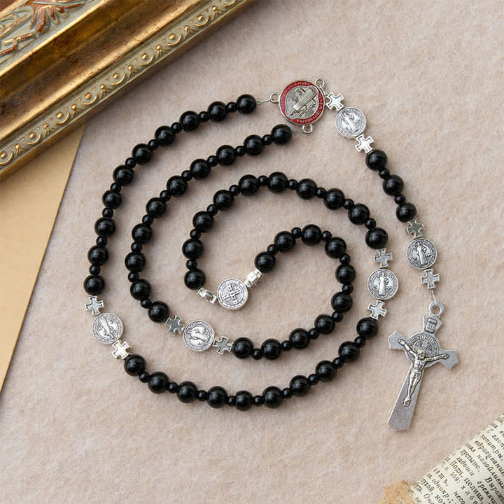 Christianartworkshop Sleek Black Acrylic Bead Rosary with St.Benedict Medals: Emblem of Steadfast Heavenly Safeguard - image 5