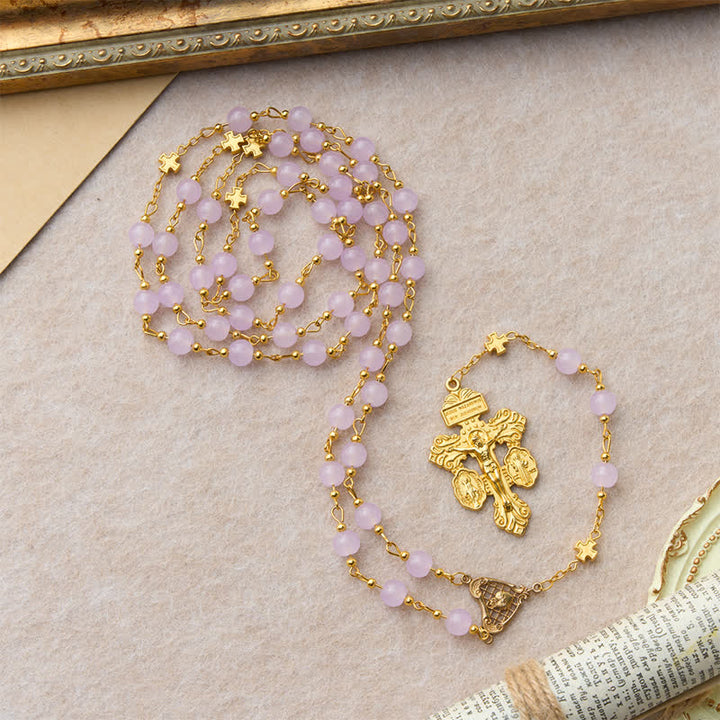 Christianartworkshop Pale Lavender Glass Bead Rosary with Sacred Heart Crucifix: Emblem of Gentle Heavenly Mercy - image 8