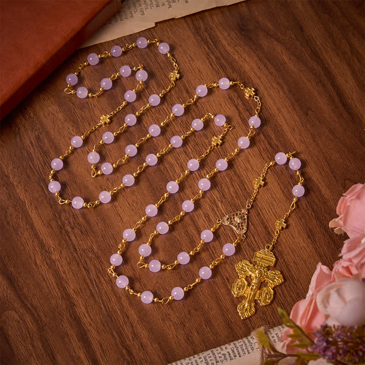 Christianartworkshop Pale Lavender Glass Bead Rosary with Sacred Heart Crucifix: Emblem of Gentle Heavenly Mercy - image 3
