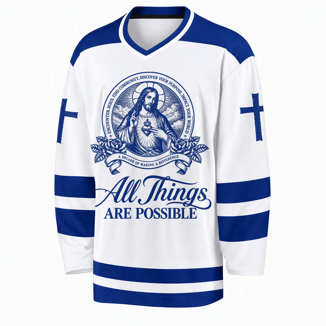 Christianartworkshop All Things Are Possible Jesus Icon Hockey Jersey - image 1