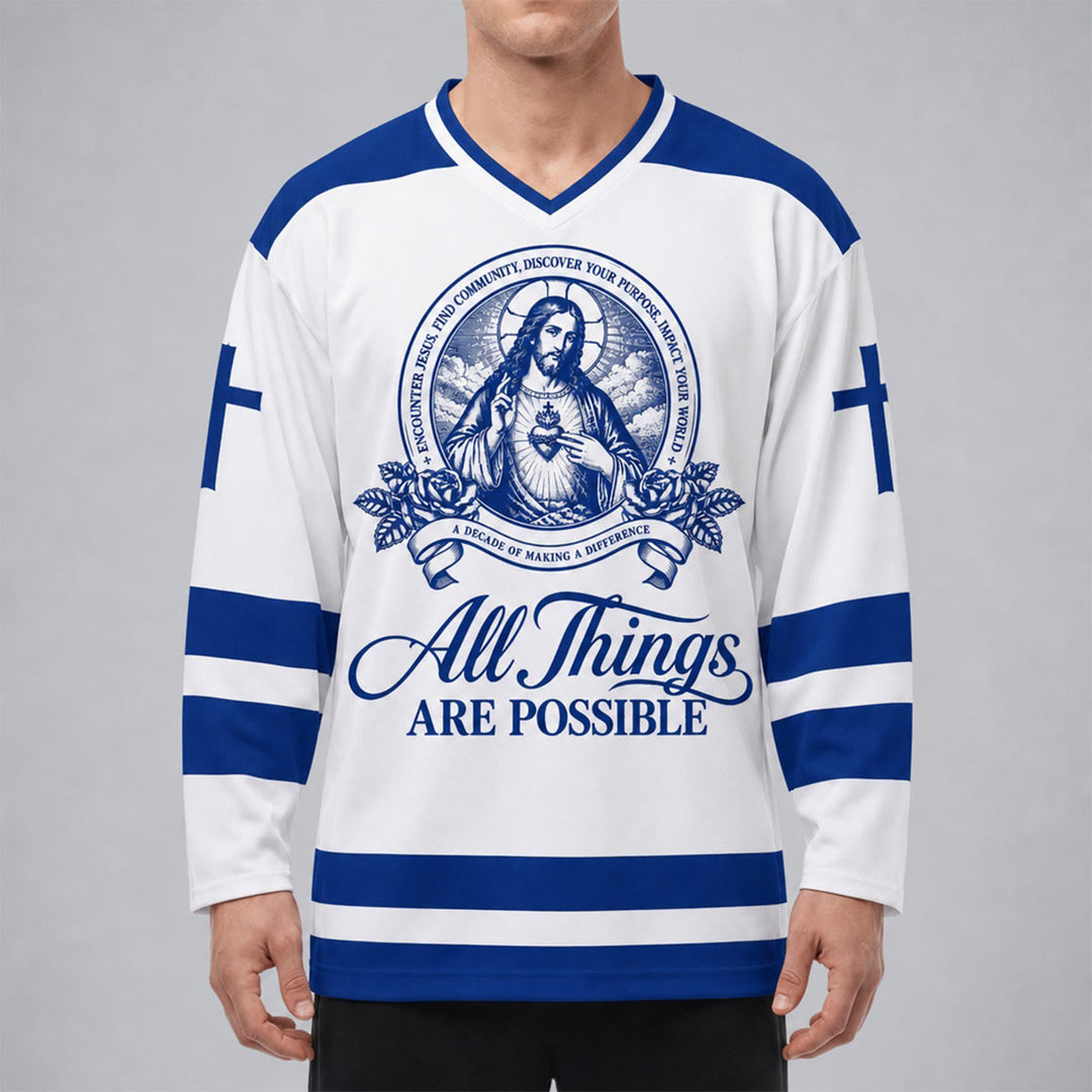 Christianartworkshop All Things Are Possible Jesus Icon Hockey Jersey - image 3