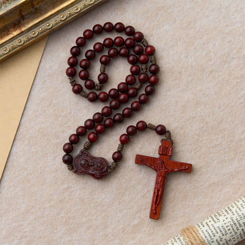 Christianartworkshop Natural Timber Prayer Rosary & Madonna and Child Motif: Token of Abiding Divine Warmth - image 5