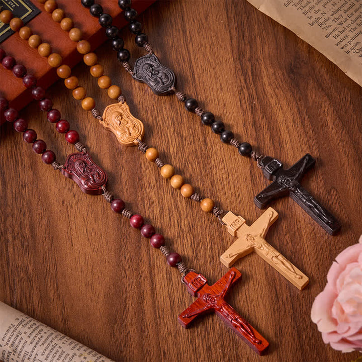 Christianartworkshop Natural Timber Prayer Rosary & Madonna and Child Motif: Token of Abiding Divine Warmth - image 0