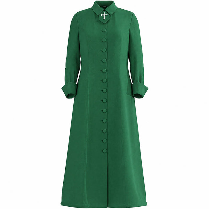 Christianartworkshop Women's Pastor Robe With Collar Cross Motif And Feminine Silhouette Women's Clergy Robe - Green - 3XL - image 20