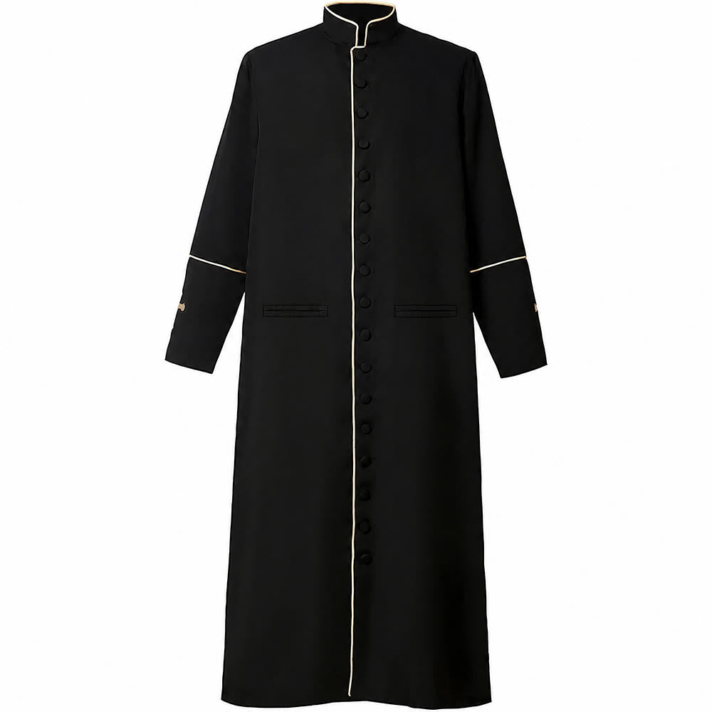 Christianartworkshop Medieval Style Black Clergy Robe Cassock in Assorted Colors & Cross Detailing - Black with Gold Stripe - 3XL - image 1