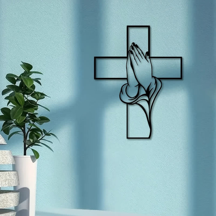 Christianartworkshop Hollow Metal Praying Hands Cross Wall Art: Token of Abiding Divine Peace - image 3