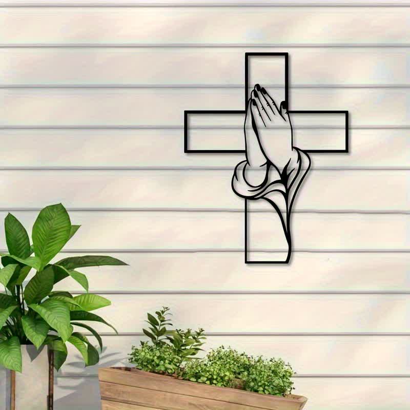 Christianartworkshop Hollow Metal Praying Hands Cross Wall Art: Token of Abiding Divine Peace - image 5