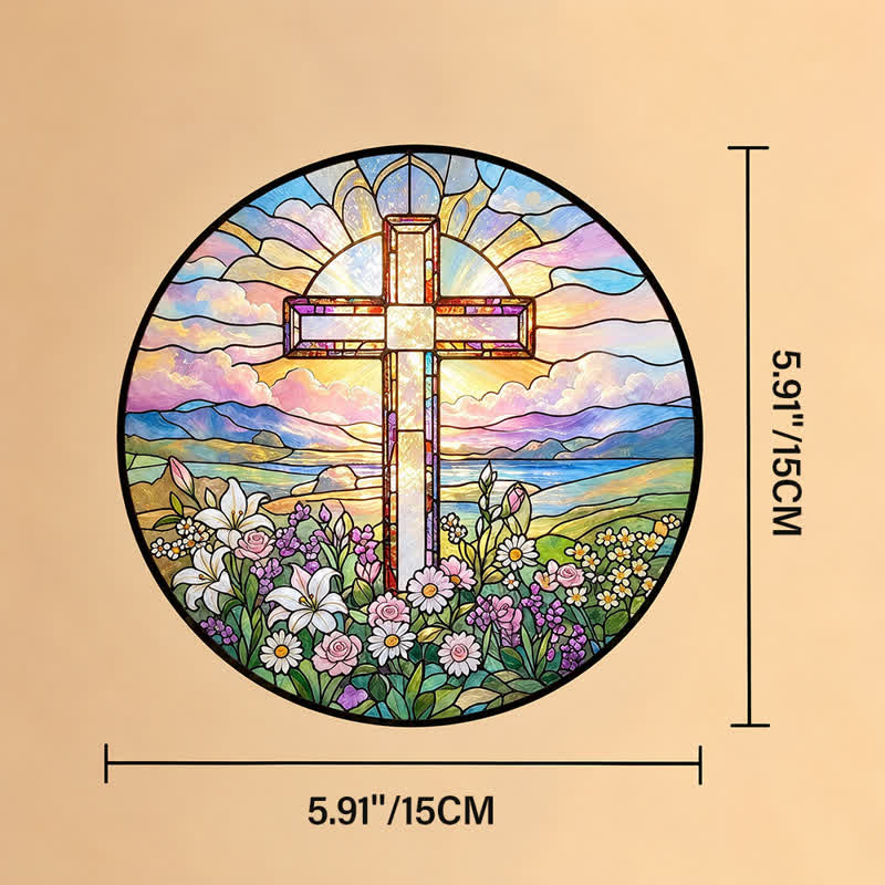 Christianartworkshop Round Scenic Cross Glass Suncatcher: Sign of Timeless Sacred Grace - 5.91''*5.91''*0.14''/15*15*0.35cm - image 7