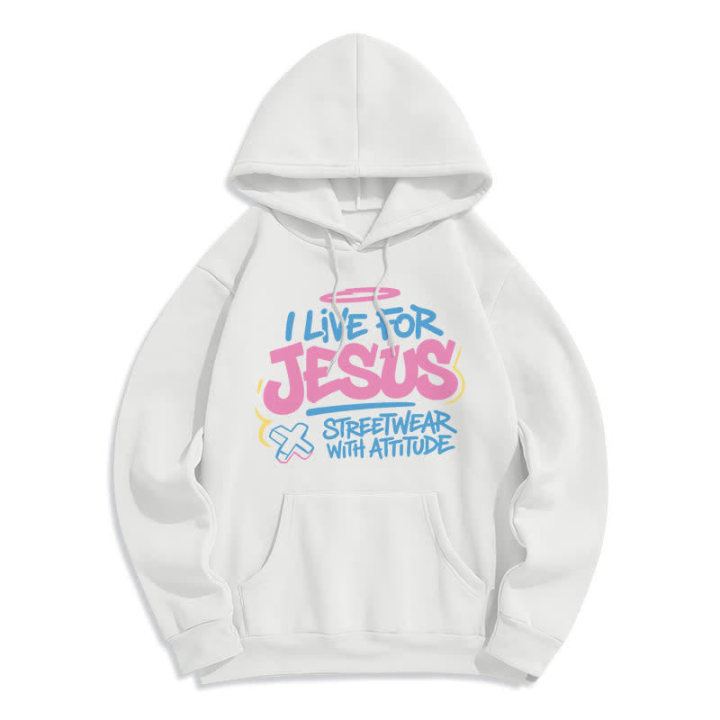Christianartworkshop I Live For Jesus Graffiti Light Blue Oversized Hoodie - White - 2XL - image 2