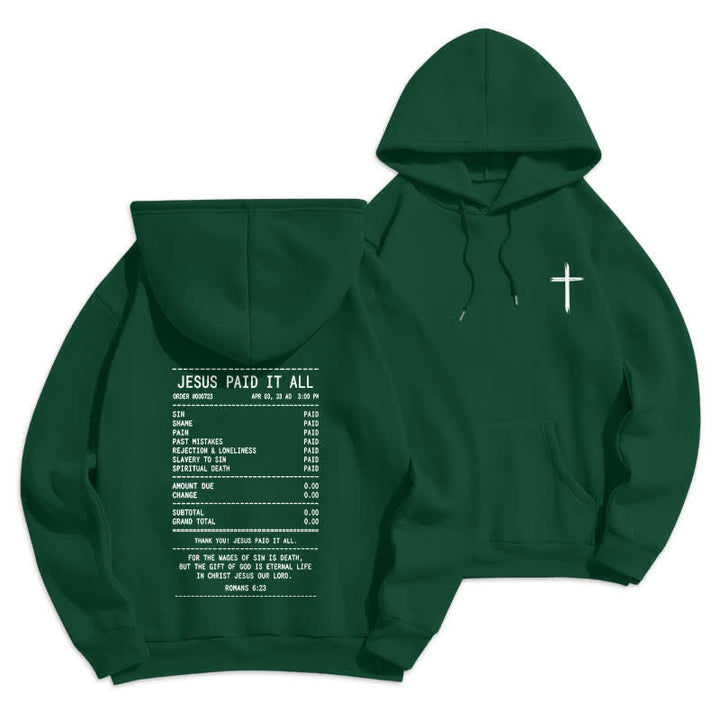 Christianartworkshop Jesus Paid It All Receipt Graphic Fleece Pullover Hoodie - Green - 2XL - image 15