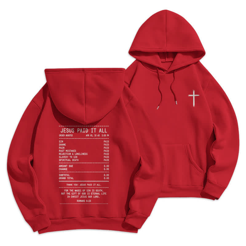 Christianartworkshop Jesus Paid It All Receipt Graphic Fleece Pullover Hoodie - Red - 2XL - image 21