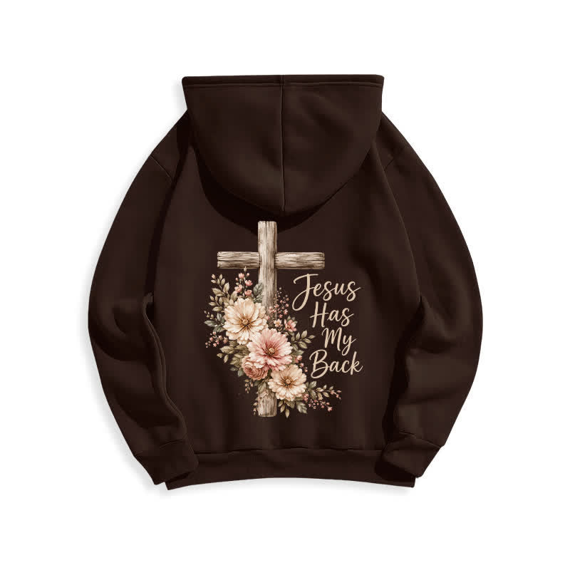 Christianartworkshop Jesus Has My Back Floral Cross White Pullover Hoodie - image 10