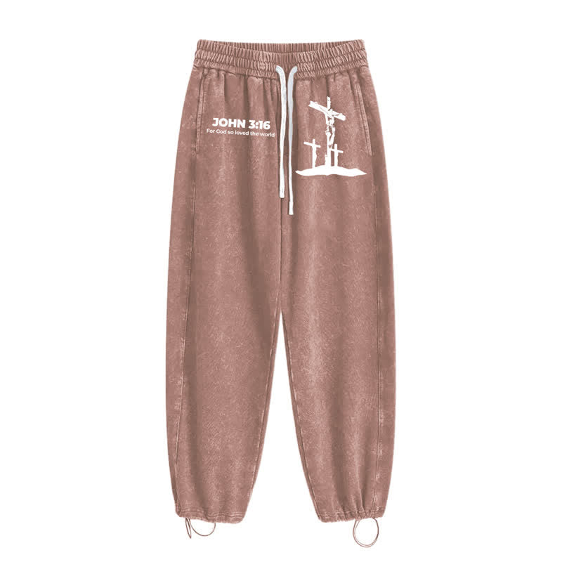 Christianartworkshop John 3:16 Cross Silhouette Blush Washed Sweatpants - image 34