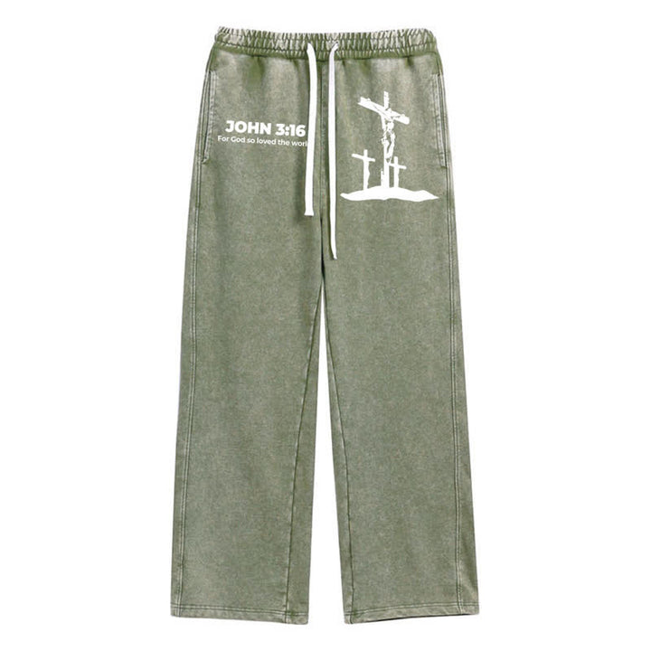 Christianartworkshop John 3:16 Cross Silhouette Blush Washed Sweatpants - Green - 2XL - image 24