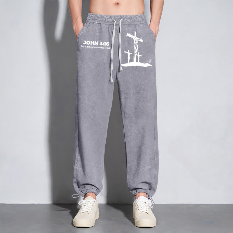 Christianartworkshop John 3:16 Cross Silhouette Blush Washed Sweatpants - image 22