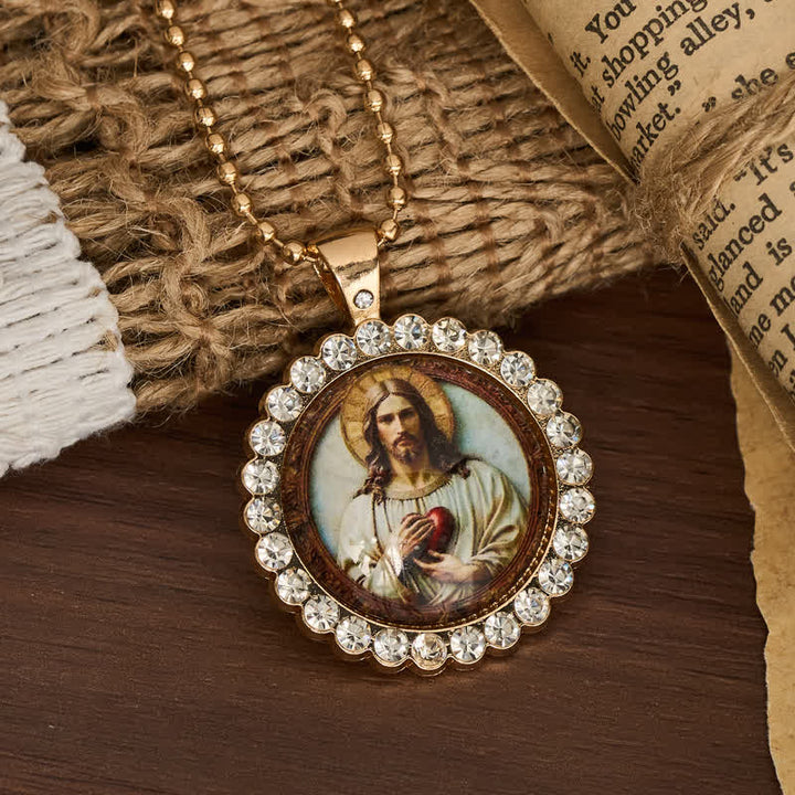 Christianartworkshop Round Sacred Heart Jesus Alloy Necklace: Symbol of Quiet Sacred Blessing - image 3