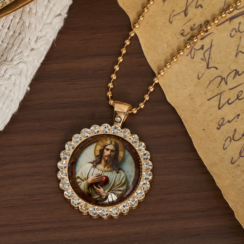 Christianartworkshop Round Sacred Heart Jesus Alloy Necklace: Symbol of Quiet Sacred Blessing - image 4