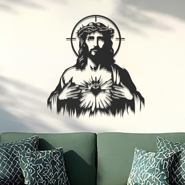 Christianartworkshop Sacred Heart Jesus Crown of Thorns Halo Silhouette Metal Wall Decor: Timeless Emblem of Boundless Divine Compassion - image 4