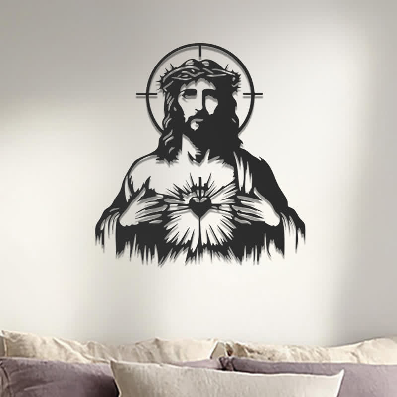 Christianartworkshop Sacred Heart Jesus Crown of Thorns Halo Silhouette Metal Wall Decor: Timeless Emblem of Boundless Divine Compassion - image 3